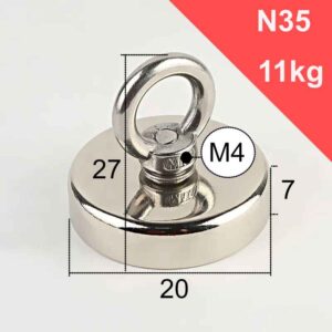 Magnet mit Öse,20mm Durchmesser, N35, Topfmagnet mit abschraubbarer Öse, hält 11kg