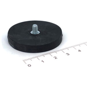 Modell: Topfmagnet mit Gummimantel und M4 Außengewinde Durchmesser (D): 43 mm Topfhöhe: 6 mm (inkl. Gewinde 12 mm)